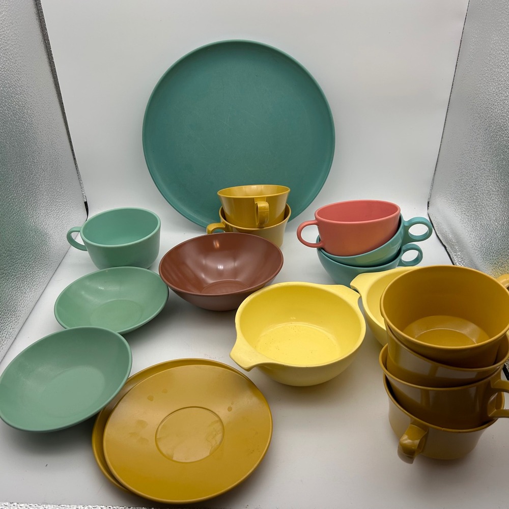 Vintage Melmac Melamine Dinnerware Set Mixed MCM Stetson Watertown Aztec 16pc